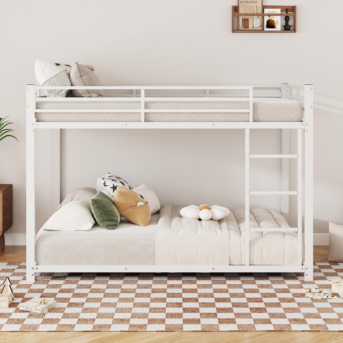 ETAGENBETT 140/200 cm aus Metall mit Sicherheitsgeländer und platzsparendem Design, Weiß - Weiß, Metall (140/200cm) - Redom
