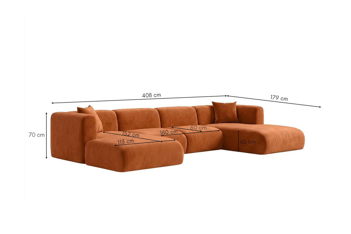 ECKSOFA U-Form, Velvet-Stoff Bluvel, Zimtfarbe, GRETA - Orange, Holz (408/70/179cm) - Kaiser Möbel