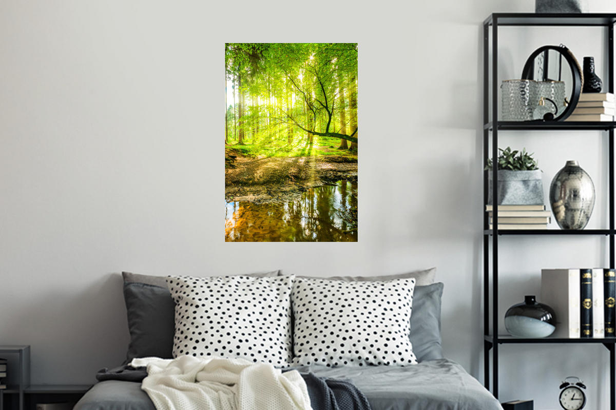 WANDTATTOO Wald - Landschaft - Wasser - Bäume - Sonne - Grün - Natur 40x60 cm - Grün, Kunststoff (40/60/0.1cm) - MuchoWow