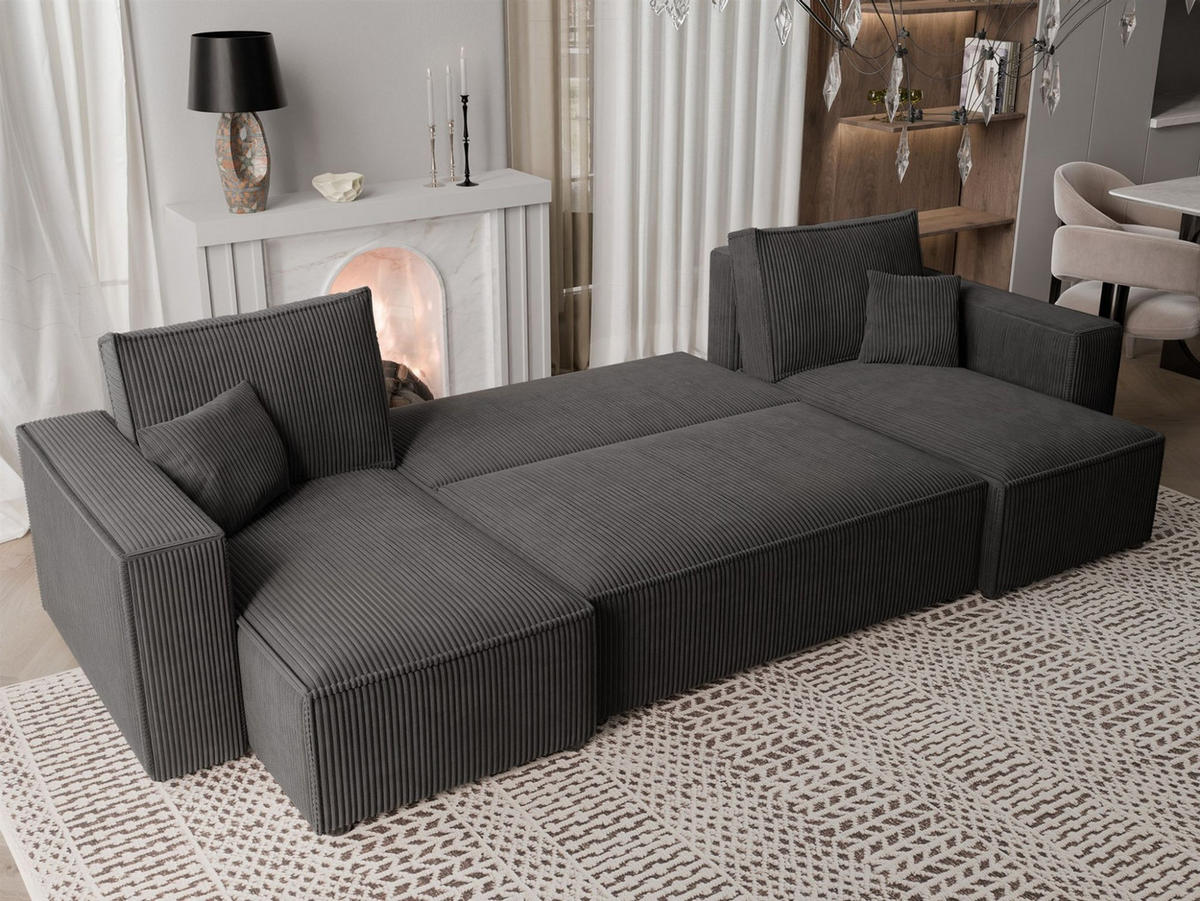 WOHNLANDSCHAFT Adara Schlaffunktion - Schwarz, Holzwerkstoff/Textil (312/83/145cm) - Fun Möbel