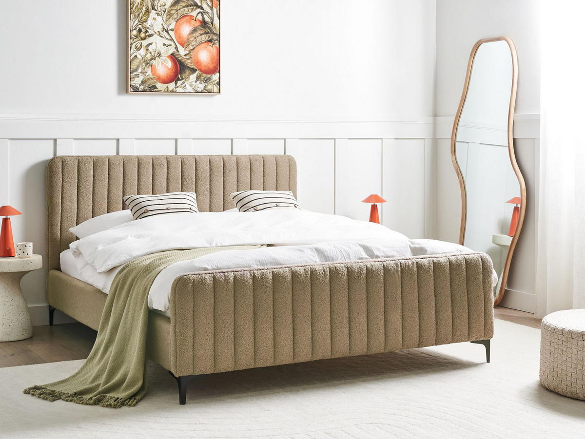 POLSTERBETT mit Lattenrost 160x200 cm Beige Lunan - Taupe, Textil (160/200cm) - Beliani