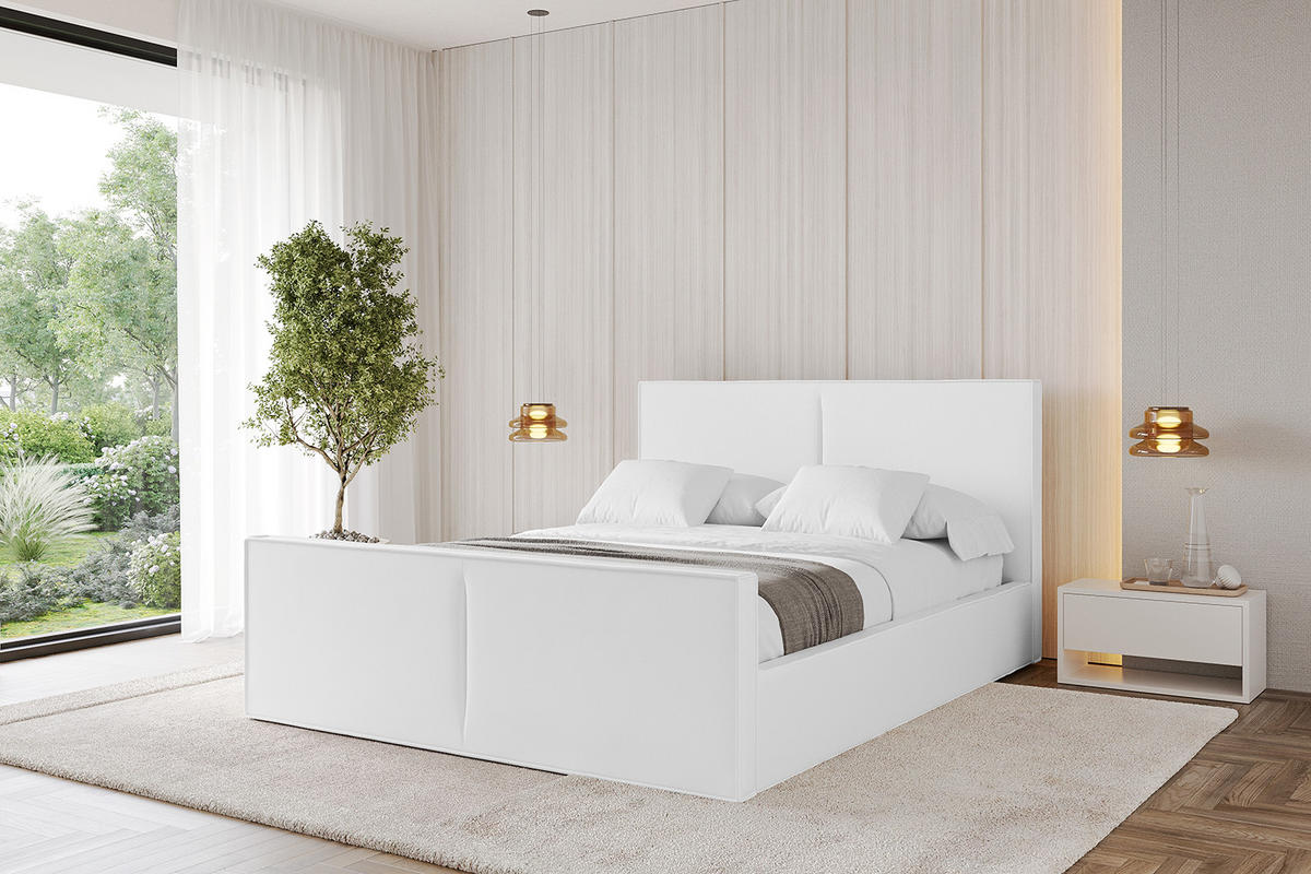 POLSTERBETT mit Bettkasten, Fußteil und Lattenrost, Boxbett mit Matratze H3/H4 - TIVON-Z 180x200 Weiß Kunstleder - Weiß Hochglanz, Holzwerkstoff/Textil (180/200cm) - ALTDECOR