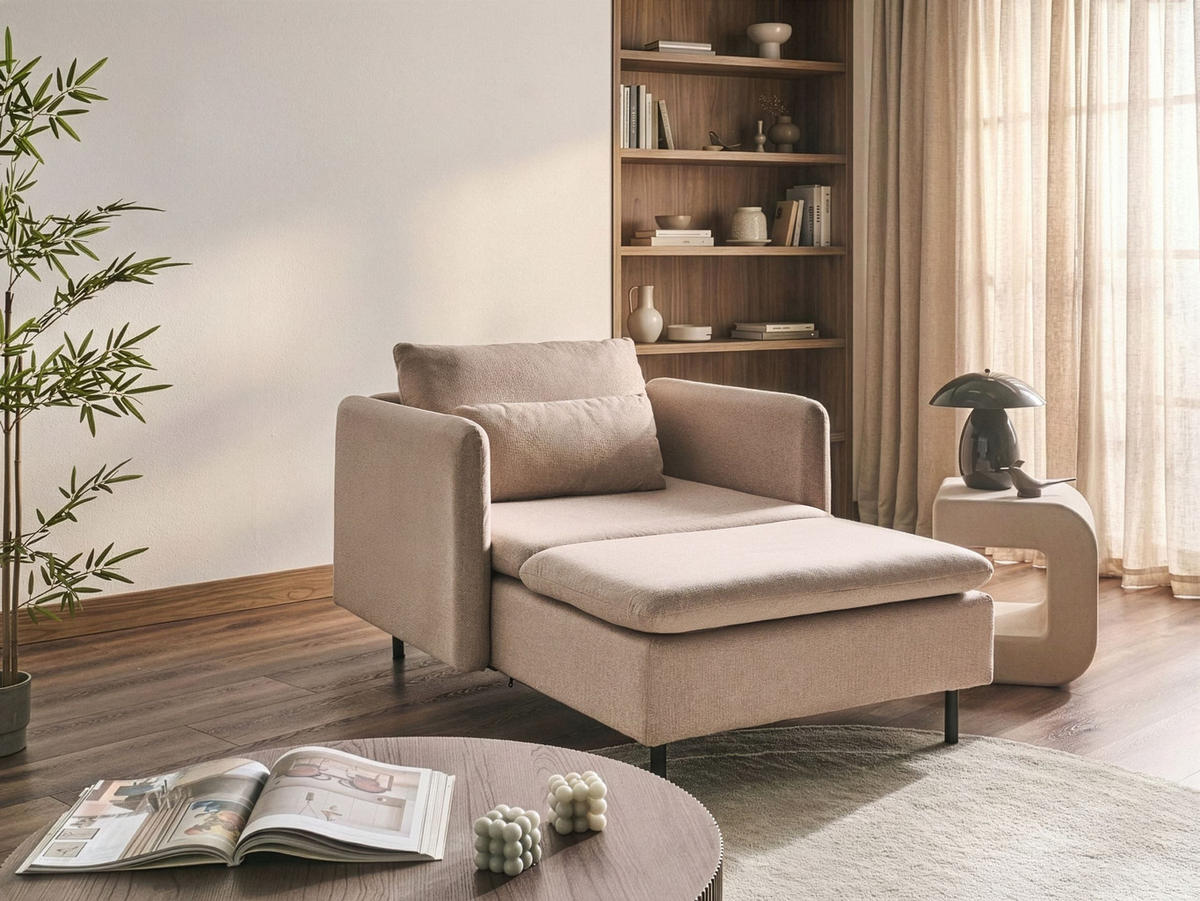 ČALOUNĚNÉ LEHÁTKO CHAISE LONGUE Látka Béžové Egeris - béžová, textil (87/80/149cm) - Beliani