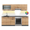 KÜCHENZEILE Raul Goldkraft Eiche/Anthrazit 240 cm AP Schwarz mit LED-Leisten - Anthrazit/Eiche Wotan, Holzwerkstoff (240/81.6/60cm) - Vicco