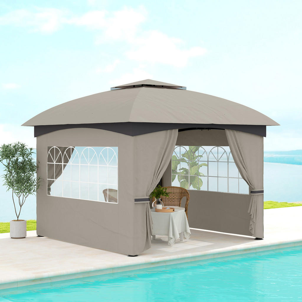 Thumbnail - Outsunny Pavillon, Hellgrau, Metall, 335x285x335 cm, Sonnen- & Sichtschutz, Pavillons & Pergolas