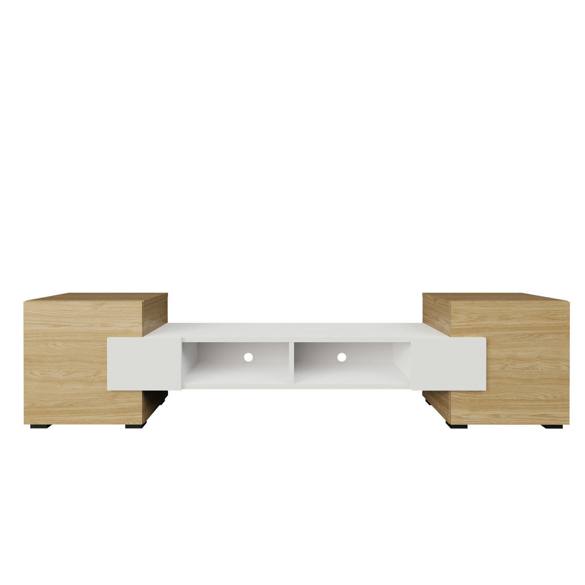 LOWBOARD TV TORINO Hängend + Stehend, Mattes Finish, Arktisches Weiß, Ölbehandelt Eiche - Eichefarben/Weiß, Holzwerkstoff/Kunststoff (181/40/35cm) - Komodee