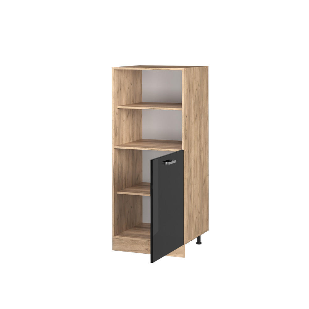 HERDUMBAUSCHRANK R-Line Schwarz Hochglanz 60 cm - Schwarz Hochglanz/Eiche Wotan, Holzwerkstoff (60/143/57cm) - Vicco