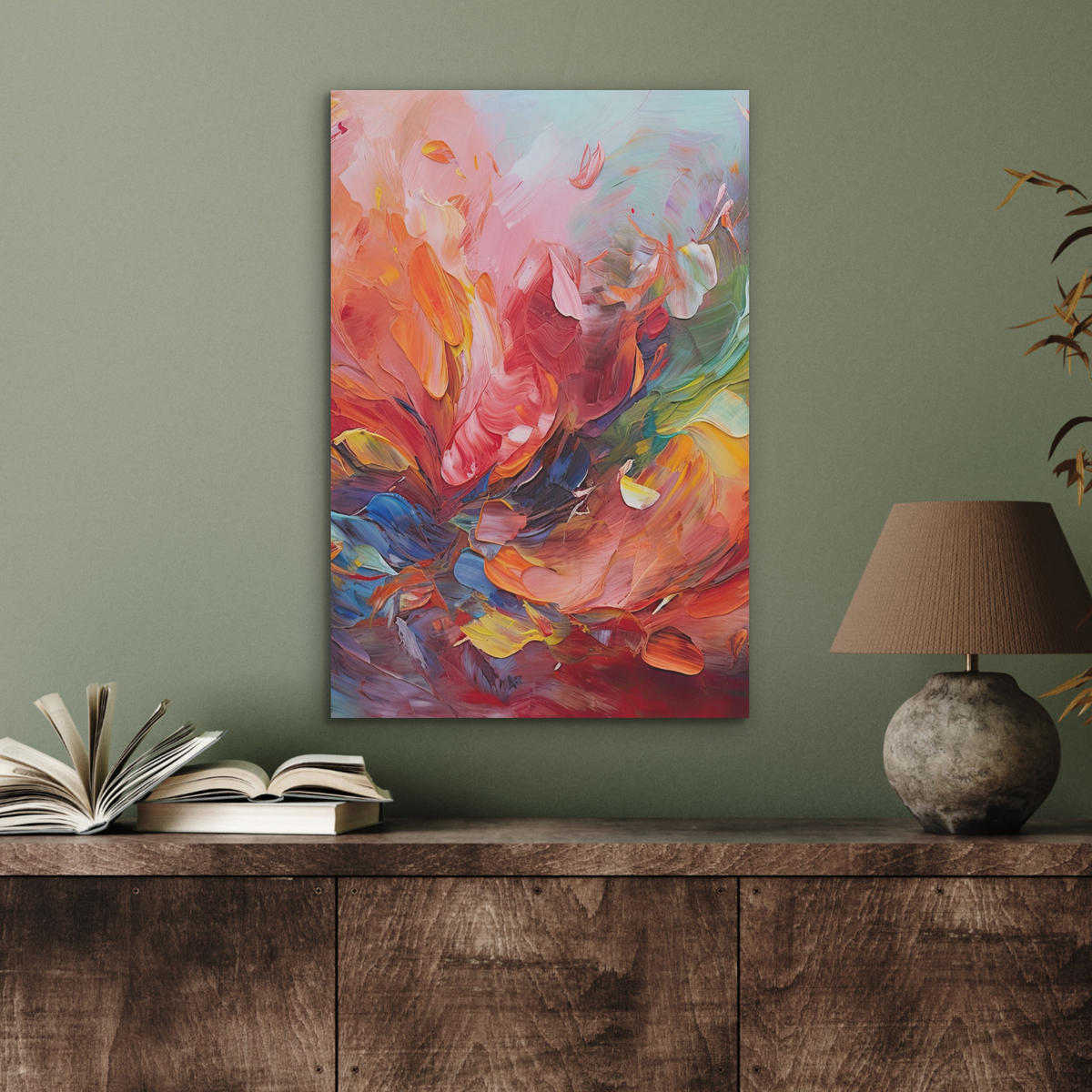 AKUSTIKBILD Ölgemälde - Kunst - Abstrakt - Farbenfroh Kunstdruck Schlafzimmer 50x70 cm - Altrosa, Kunststoff (50/70/0.9cm) - MuchoWow