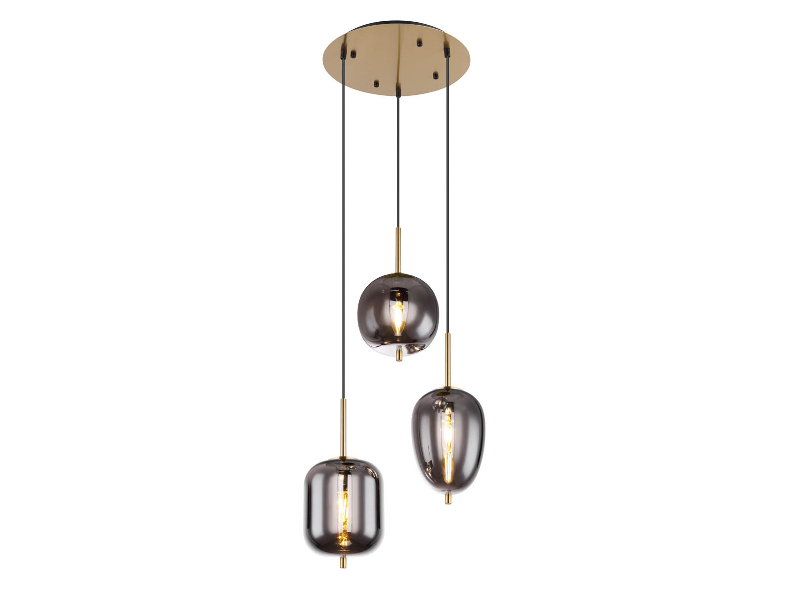LED-PENDELLEUCHTE Messing Ø46cm, Glaskugeln Rauchglas - Messingfarben/Schwarz, Glas (46/46/120cm) - meineWunschleuchte