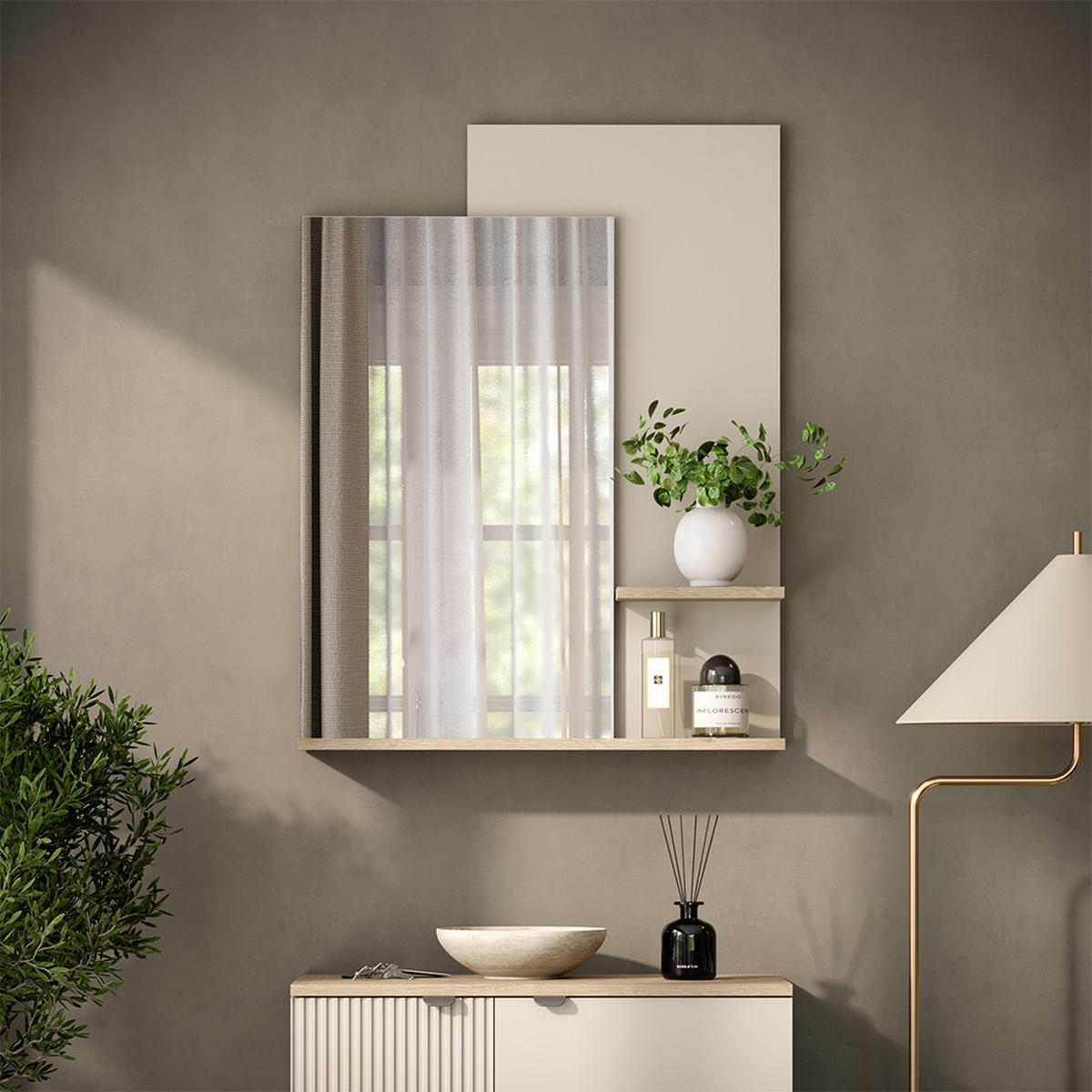 WANDSPIEGEL Puerto, Eiche/Cashmere, 70 x 90 cm - Kaschmir/Eichefarben, Holzwerkstoff (70/90/16.6cm) - Vicco
