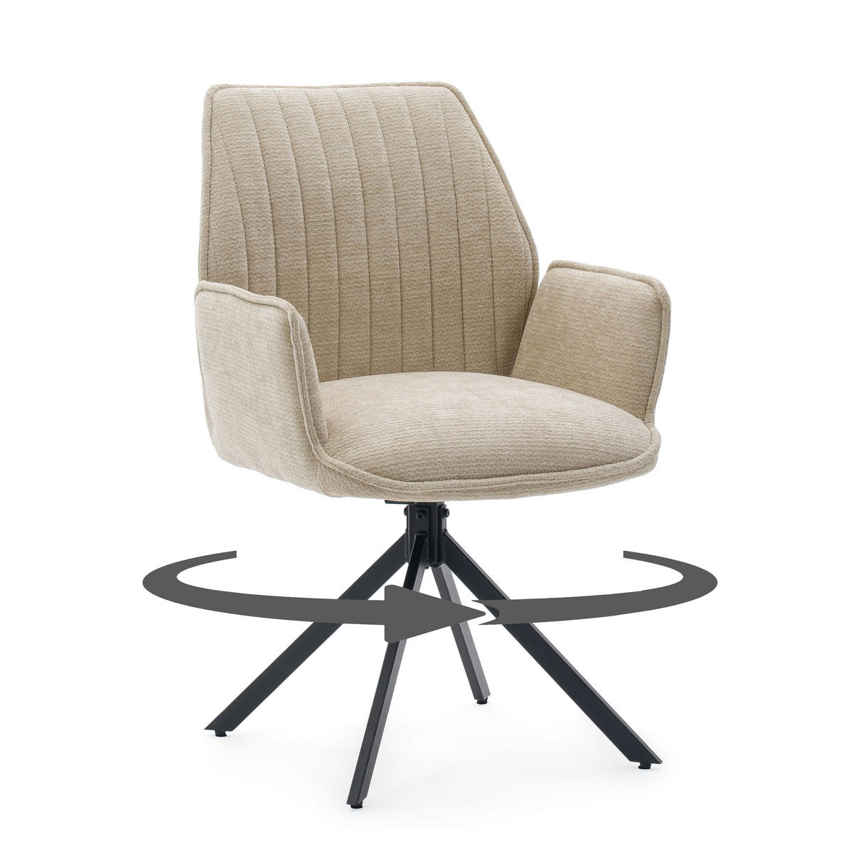 STUHL MERANO drehbar gepolsterter mit Steppung - hellbeige - Chenille - Ecru/Schwarz, Textil/Metall (58/90/61cm) - NEW HOME