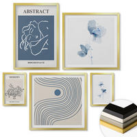 WANDBILDER 5er Set - 50x50 cm & 20x30 cm & 40x60 cm Goldrahmen - abstrakte Poster mit Blumenlinien - Goldfarben, Kunststoff (40/60cm) - ArtPrintCave