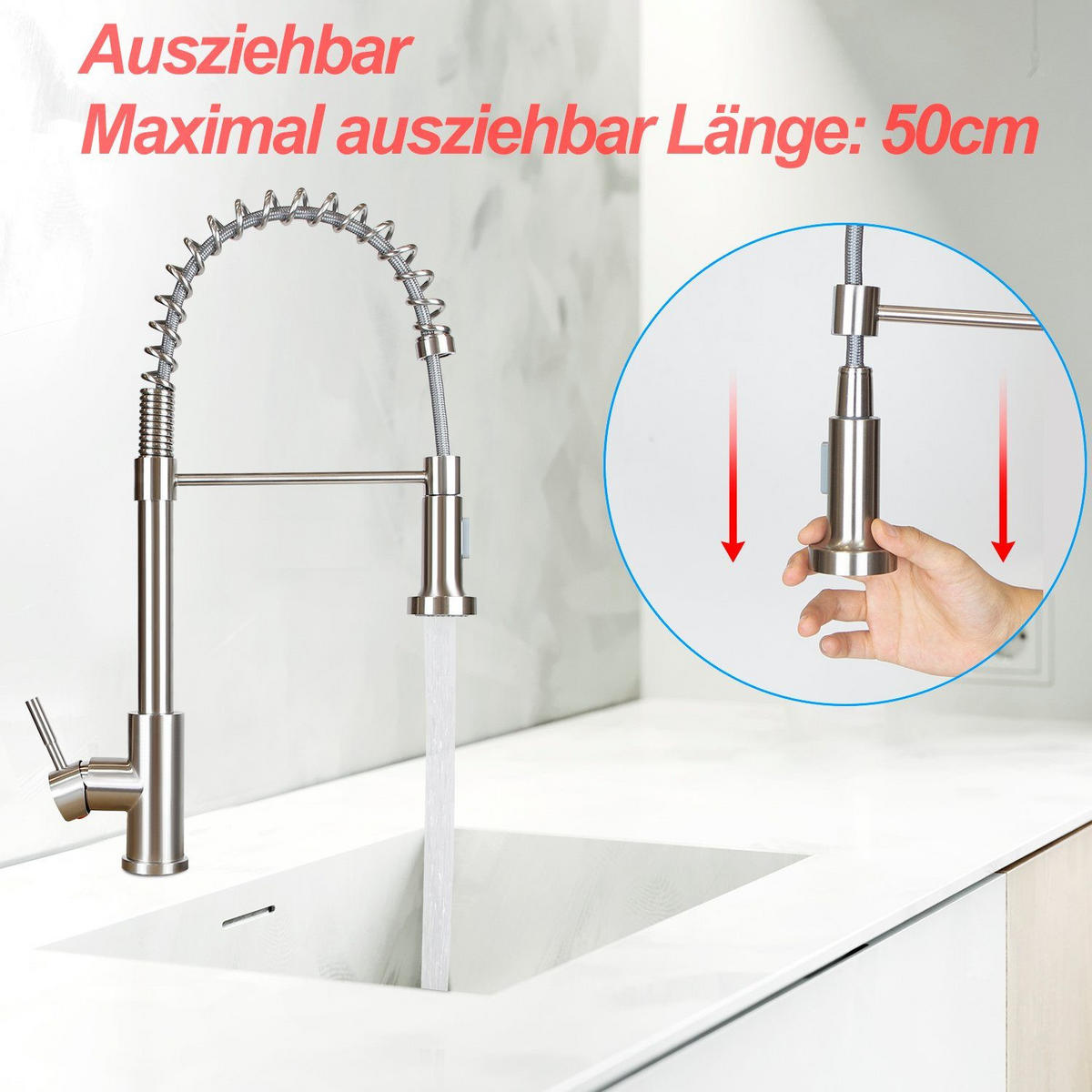 KÜCHENARMATUR Tauvin 5/55/25 cm - Silberfarben, Metall (5/55/25cm) - ZMH