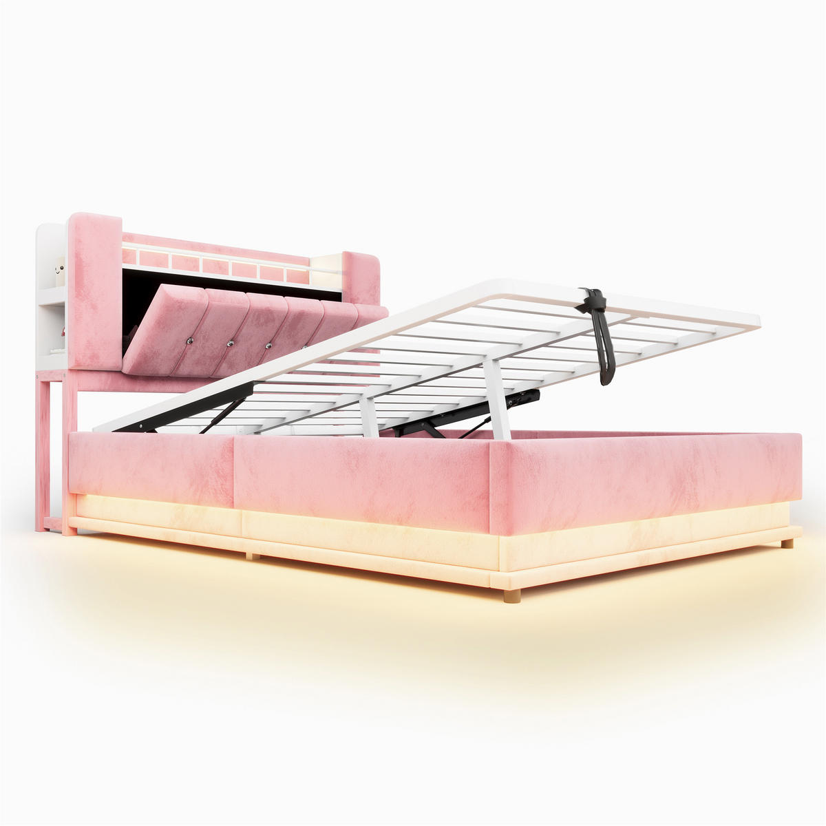 STAURAUMBETT 140/200 cm mit LED und Stauraum, DE-02116, in Beige - Pink, Metall (140/200cm) - ComfortXL