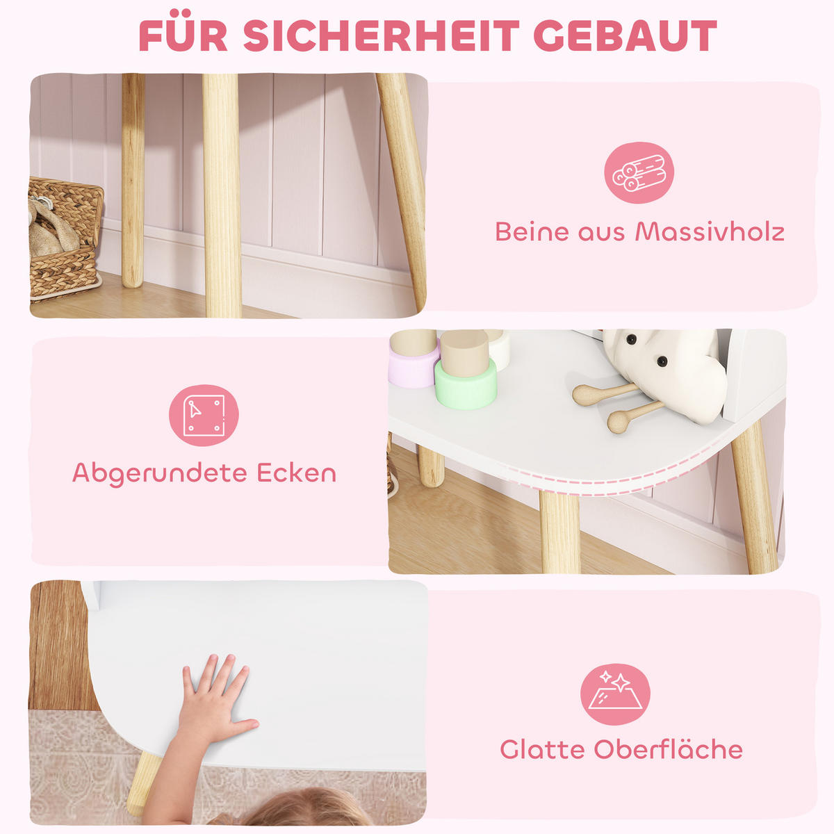 SCHMINKTISCH-KINDER MDF Kiefernholz Weiß - Weiß/Kieferfarben, Holzwerkstoff (38/87.8/56cm) - AIYAPLAY