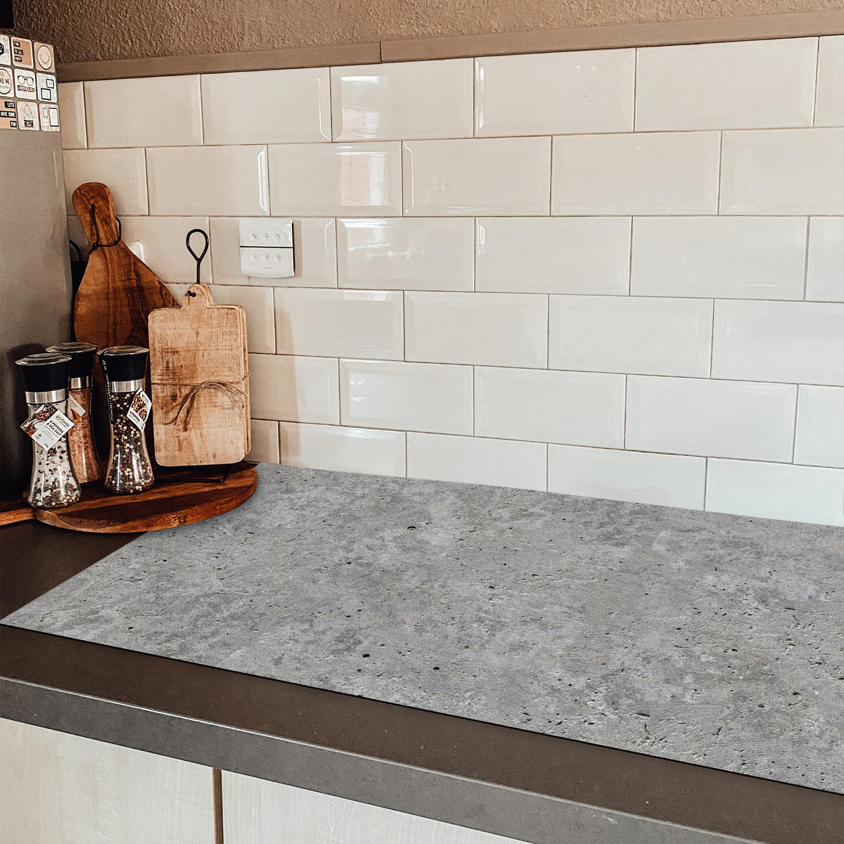 HERDABDECKPLATTE Beton - Schiefer - Grau - Struktur aus Beton Ceranfeldabdeckung 90x52 cm - Hellgrau, Kunststoff (90/52/0.2cm) - MuchoWow