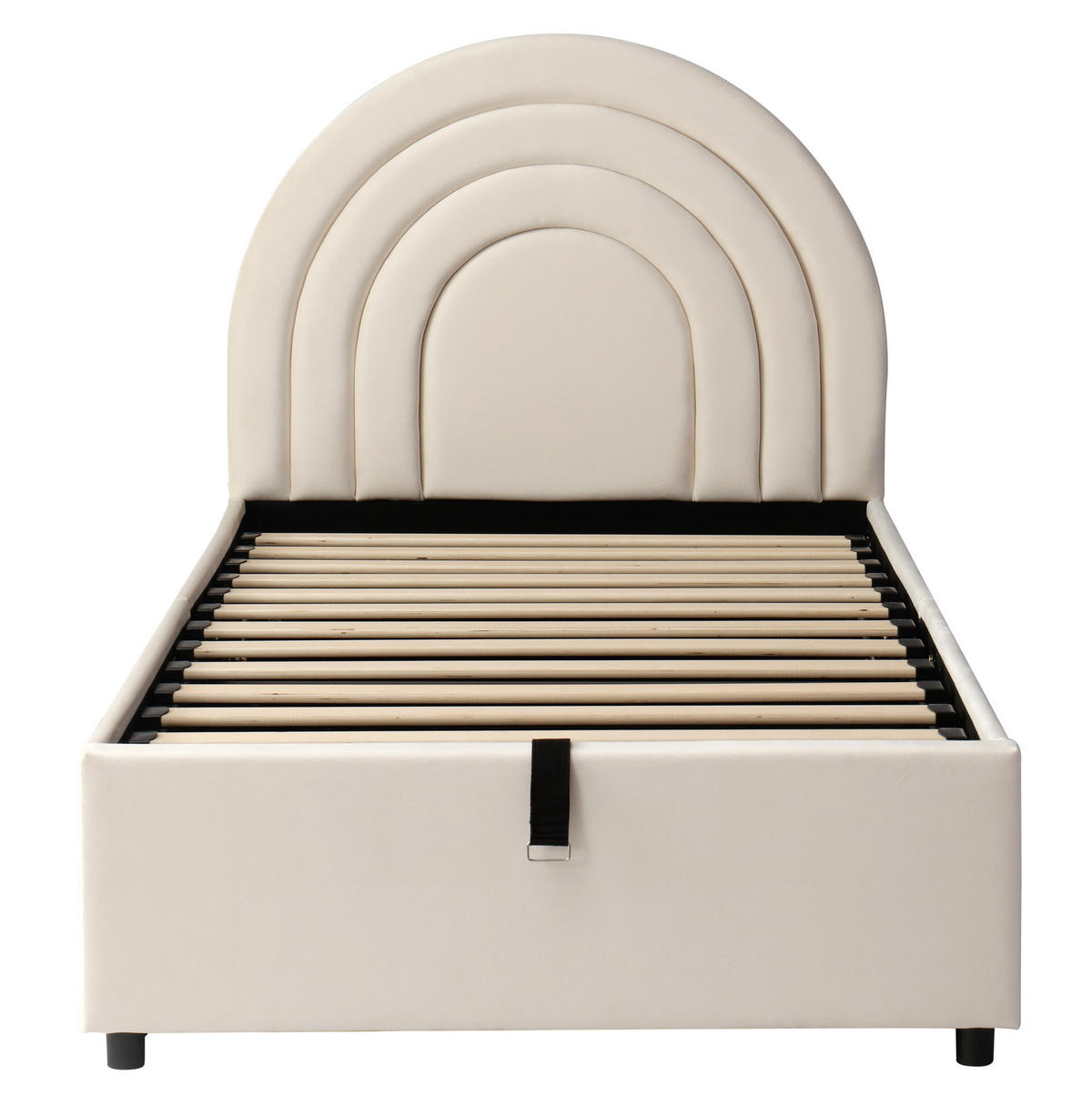 POLSTERBETT 90/200 cm beige aus Samt mit Stauraum und Kopfteil - Beige, Holzwerkstoff (90/200cm) - OKWISH