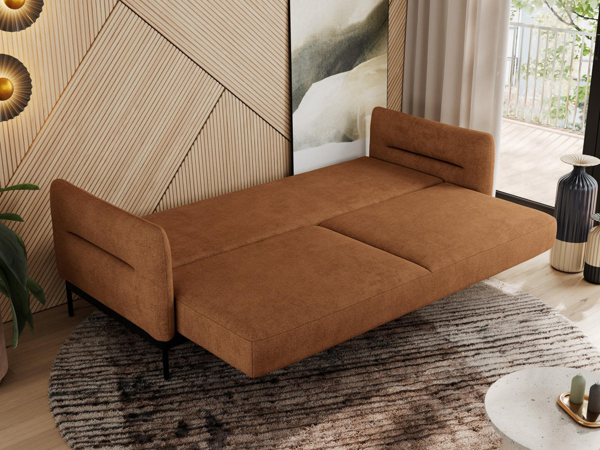 SOFA SALENTO Orange Struktur - Schwarz/Orange, Textil/Metall (221/82/101cm) - MKS
