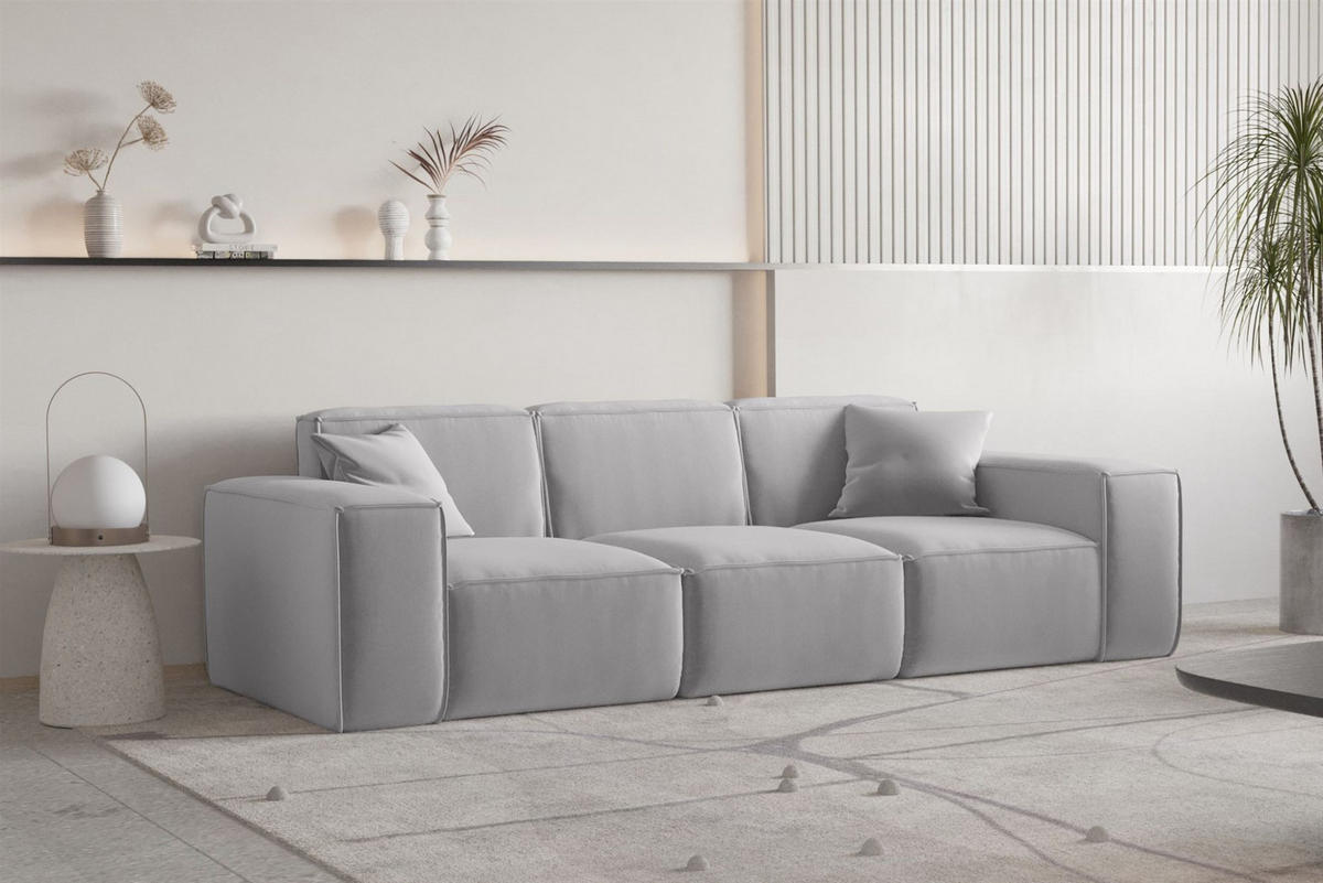 SOFA Celes Premium 3-sitzer Opera Velvet - Hellgrau, Holzwerkstoff/Textil (225/73/88cm) - Fun Möbel