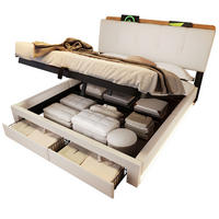 POLSTERBETT 140/200 cm aus Leinen und MDF mit LED-Beleuchtung USB Typ-C und Stauraum Beige - Beige, Textil (140/200cm) - Modenvie