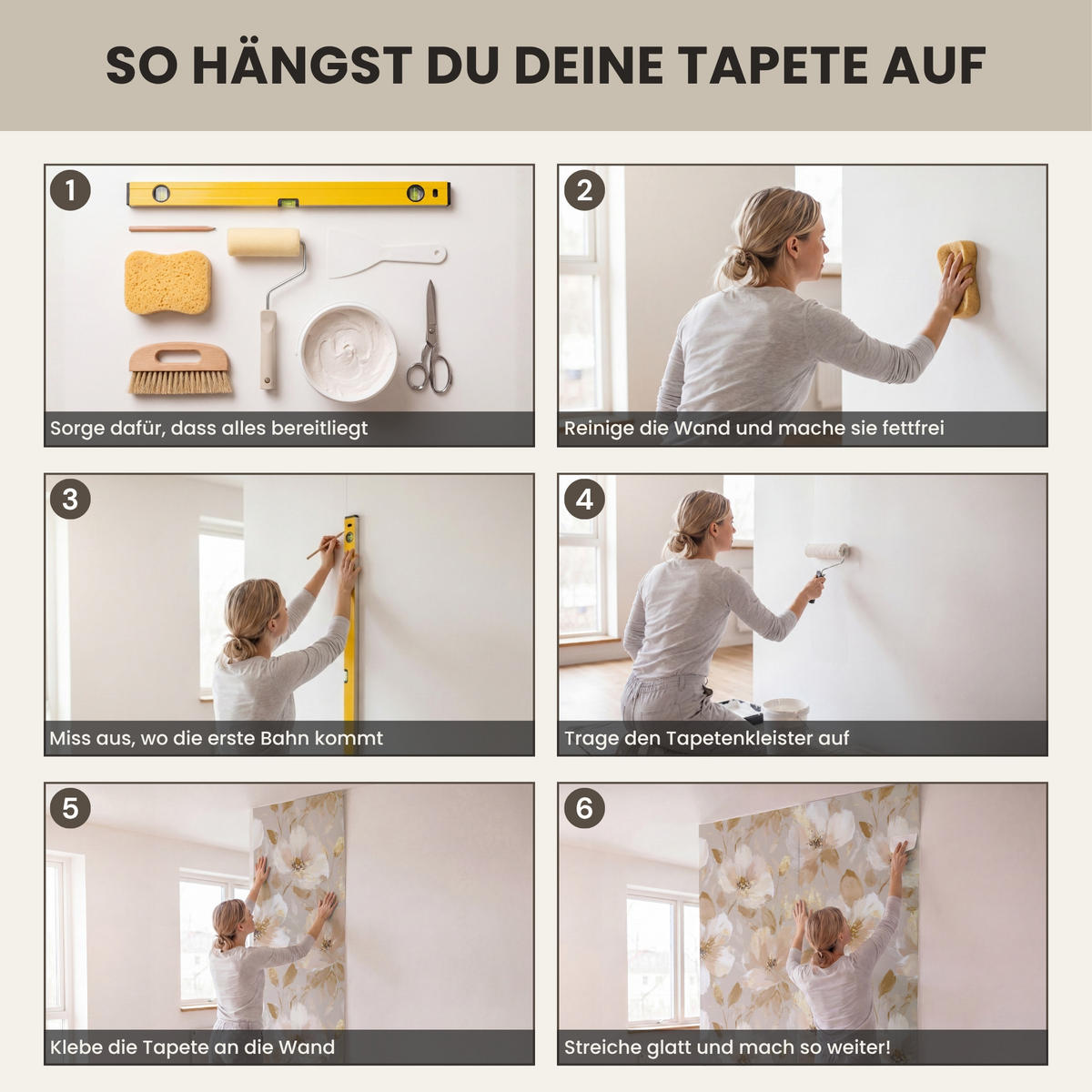 TAPETE - Blumen - künstlerisch - Gold - 240x300 cm - Beige, Papier (240/300cm) - OnlyWow