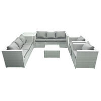 GARTENMÖBEL-SET mit Kissen Polyrattan Hellgrau-Mix 8-Sitzer - Hellgrau/Grau, Glas/Kunststoff - Fimous