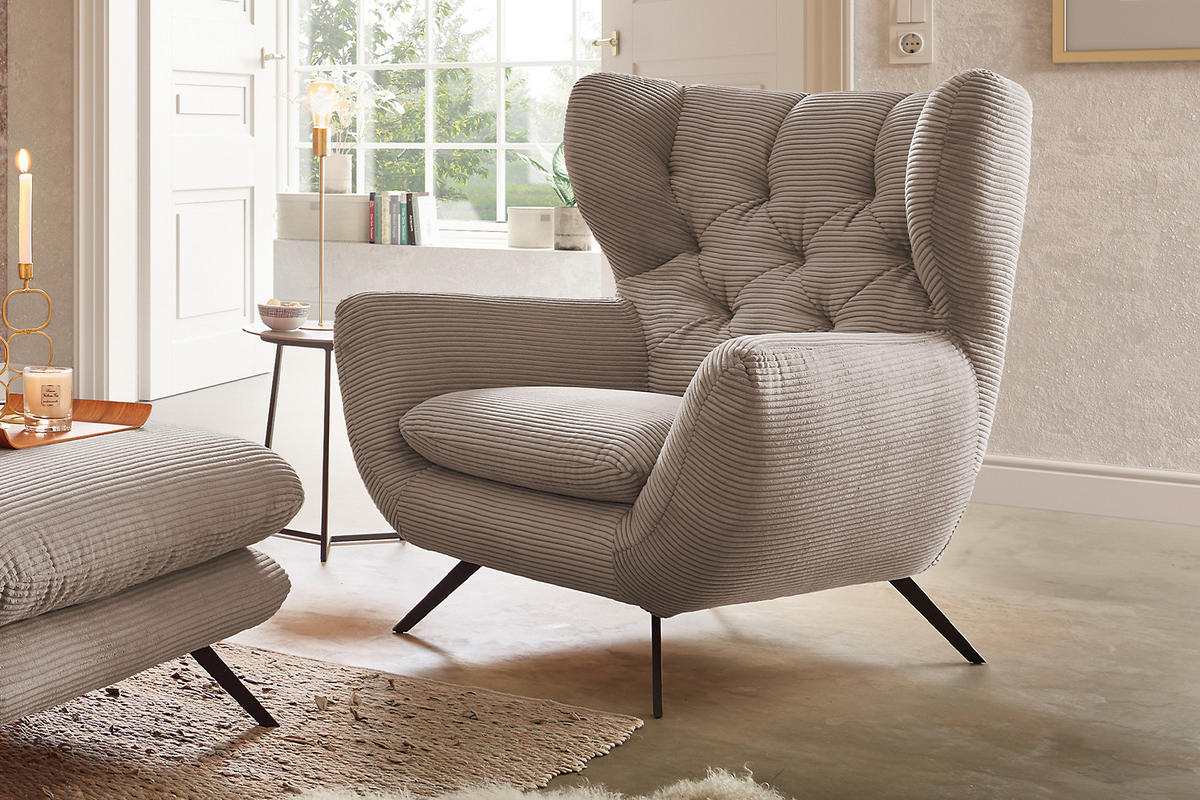 SESSEL CHARME Taupe - Taupe/Schwarz, Textil/Metall (100/106/95cm) - KAWOLA