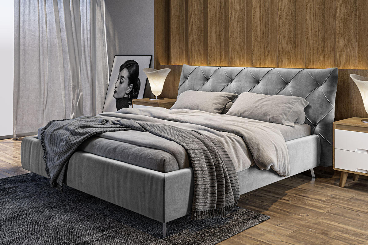 POLSTERBETT ANNY Silber Massivholz - Silberfarben, Textil (180/200cm) - KAWOLA
