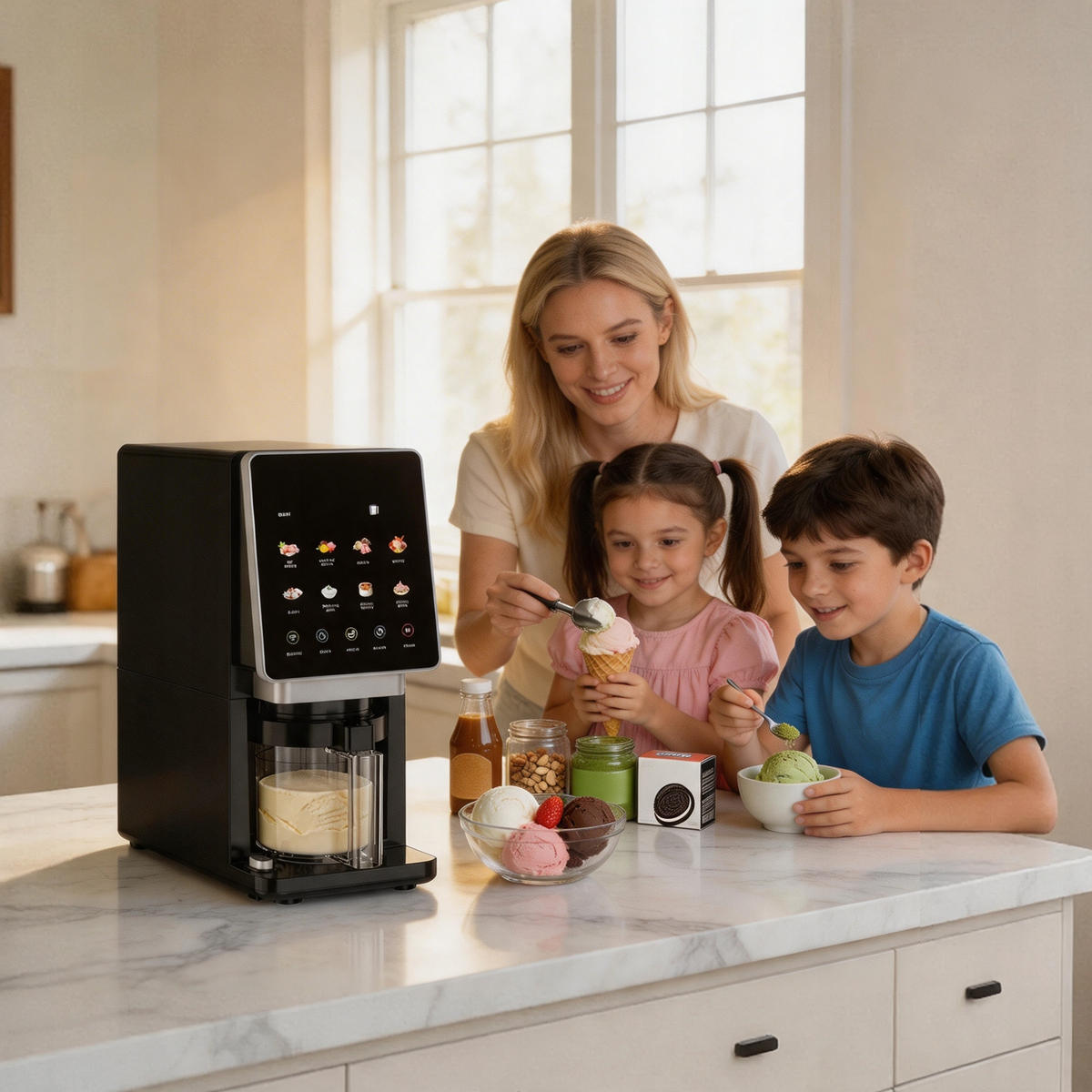 EISMASCHINE 10in1 Weiß 650 ml mit 3 Bechern Re-Spin Touchscreen - Schwarz, Kunststoff (15.7/37.6/33.5cm)