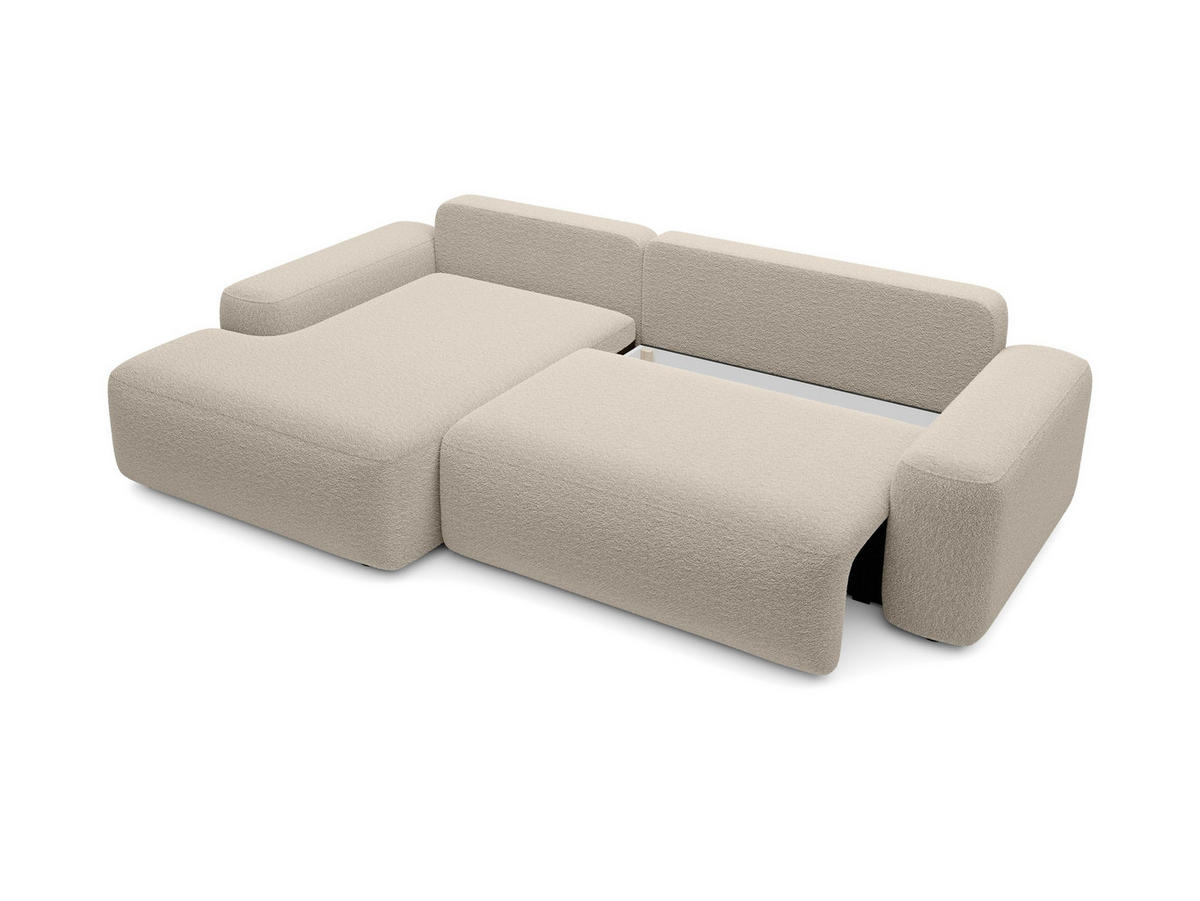ECKSOFA RUOTA Beige Boucle-Stoff mit Schlaffunktion - Beige, Holz (264/162cm) - MASSENO
