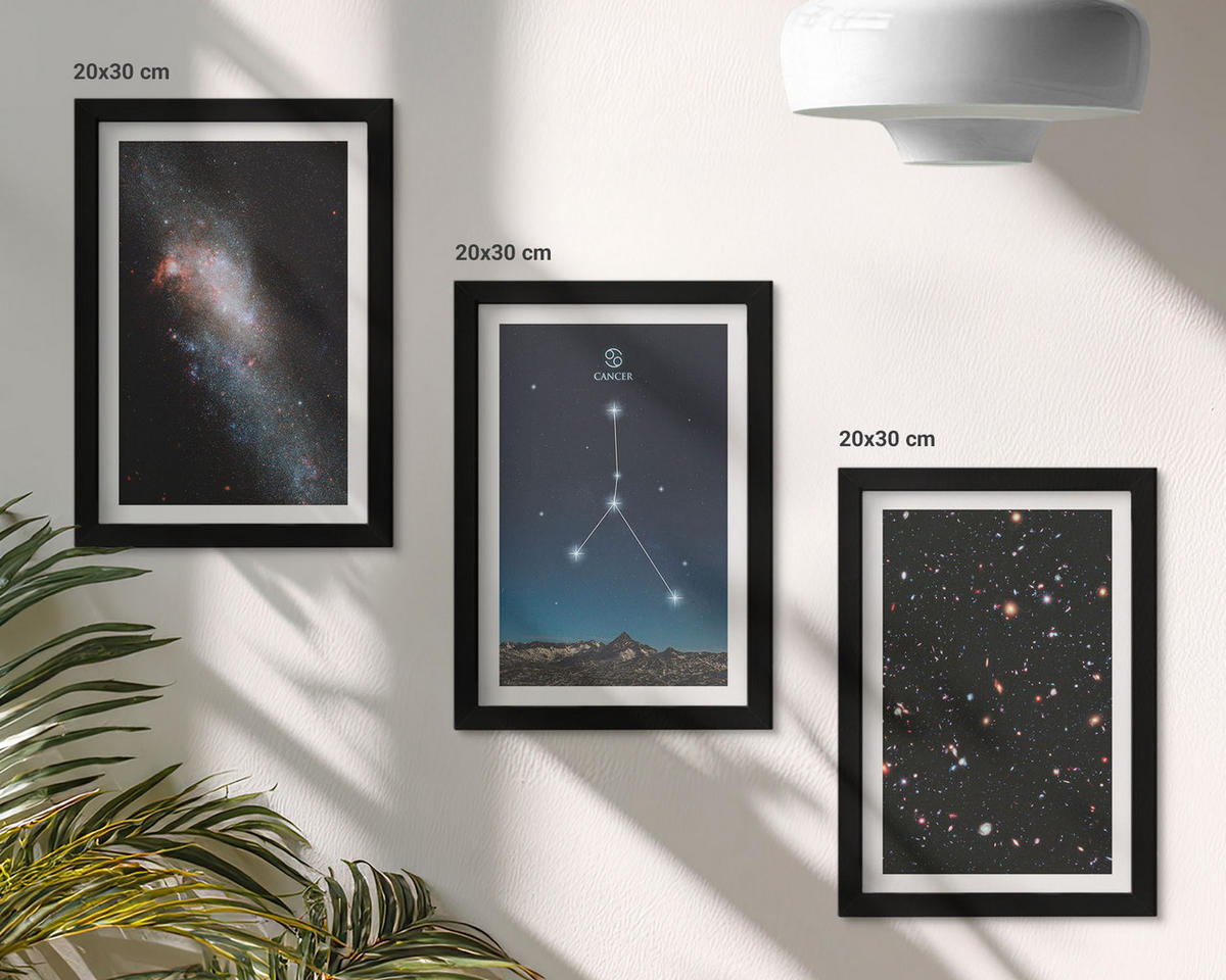 BILDER SET 3er Set - 20x30 cm Schwarzer Rahmen - Weltraumgalaxie-Konstellation Krebs - Schwarz, Kunststoff (20/30cm) - TULUP