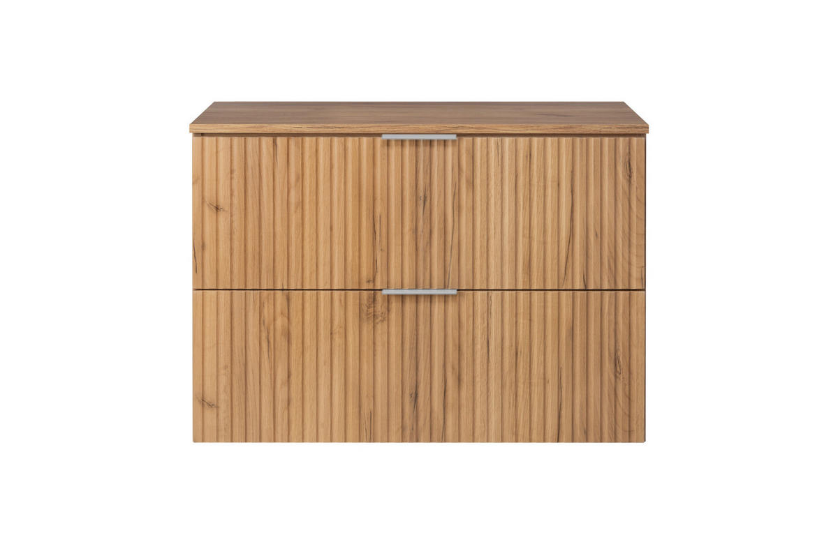 WASCHBECKUNTERSCHRANK, Eiche Craft, 80 x 57 x 46 cm, silberner Griff + Arbeitsplatte - Eichefarben/Silberfarben, Holzwerkstoff (80/57/46cm) - 3XE LIVING