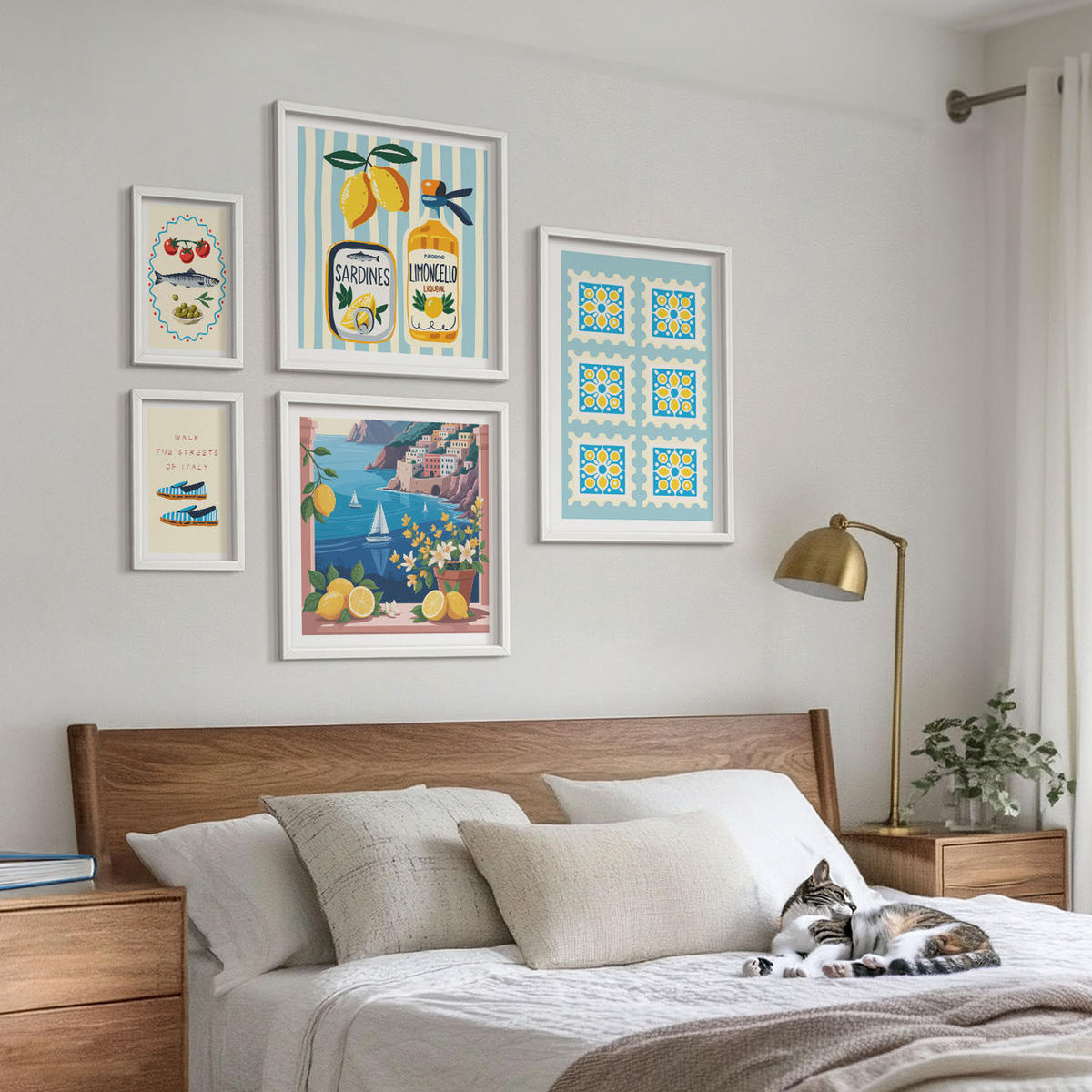 BILDER SET 5er Set - 50x50 cm & 20x30 cm & 40x60 cm Weißer Rahmen - Illustrationen der mediterranen Küche - Weiß, Kunststoff (40/60cm) - TULUP