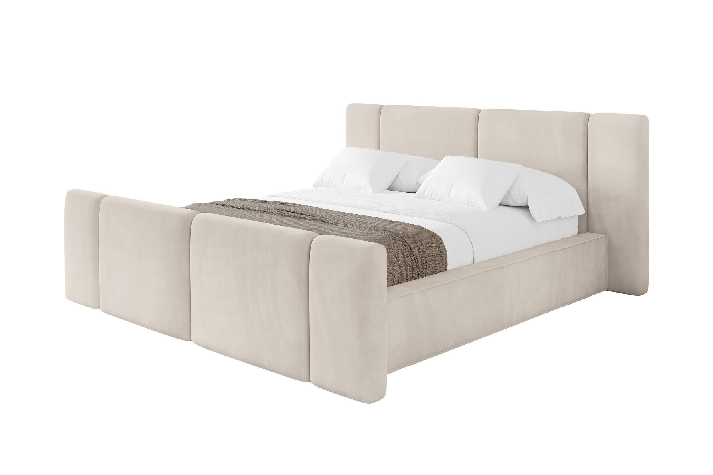 POLSTERBETT mit Bettkasten, Fußteil und Lattenrost, Boxbett ohne Matratze - RIVO-Z 200x200 Beige - Ecru, Holzwerkstoff/Textil (200/200cm) - ALTDECOR