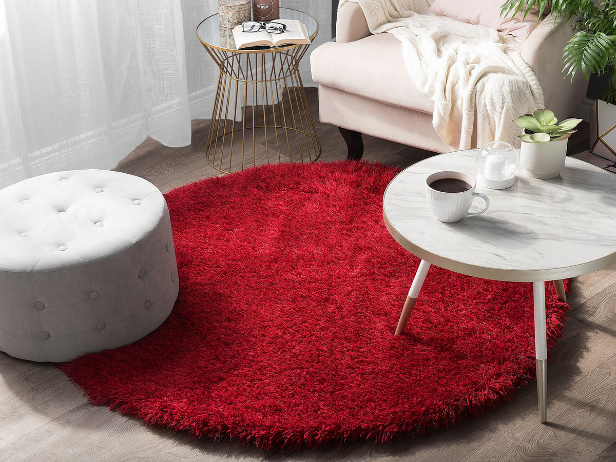 SHAGGY-TEPPICH Cide 140/140 cm - Rot, Kunststoff (140/140cm) - Beliani