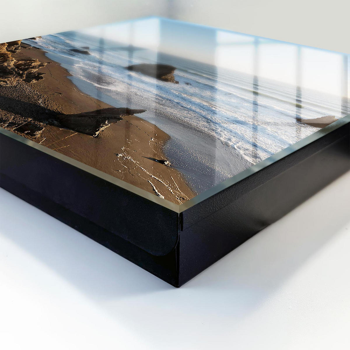 SCHLÜSSELBOX Schwarz 30x30 cm- Türöffnung nach rechts - Küstenlandschaft - Blau, Metall (30/30/5cm) - TULUP