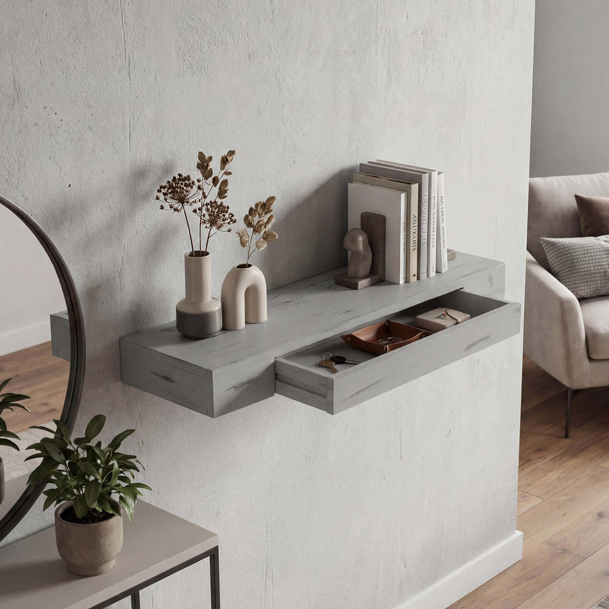 WANDREGAL Grau - Grau, Holz (80/8/25cm) - MCW