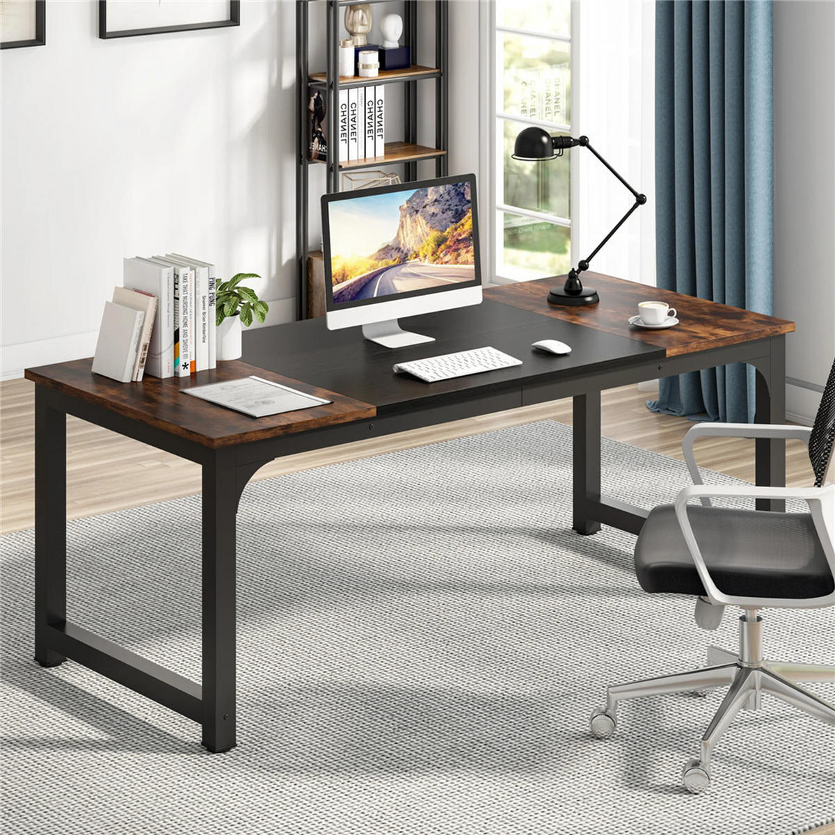 SCHREIBTISCH 180/80/75 cm Braun Schwarz Computertisch - Braun, Holz (180/80/75cm) - Kaket