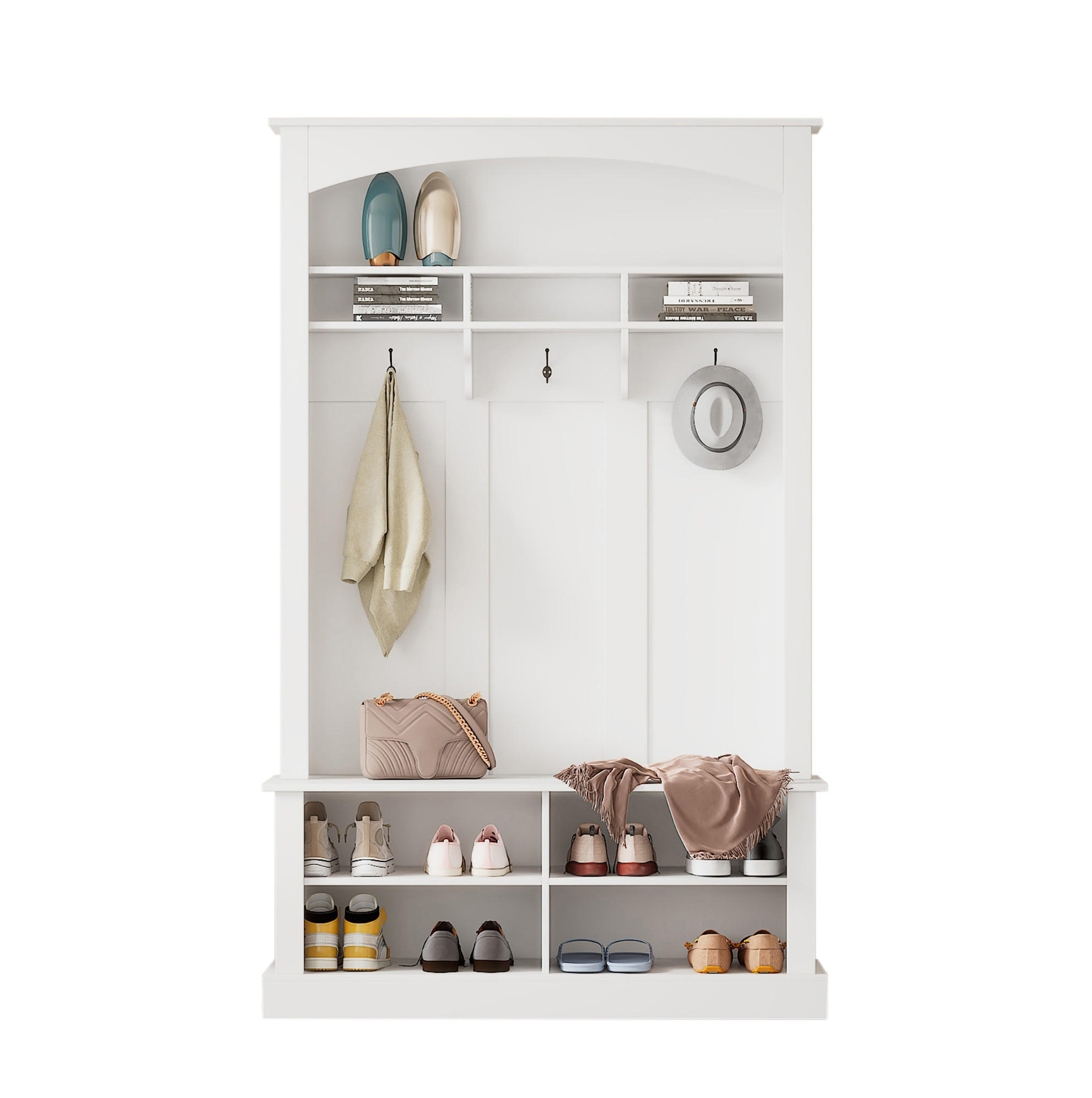 STANDGARDEROBE mit Sitzbank und Schuhablage in Weiß, 120/40/190 cm - Weiß, Holzwerkstoff (40/190/120cm) - BEAOK