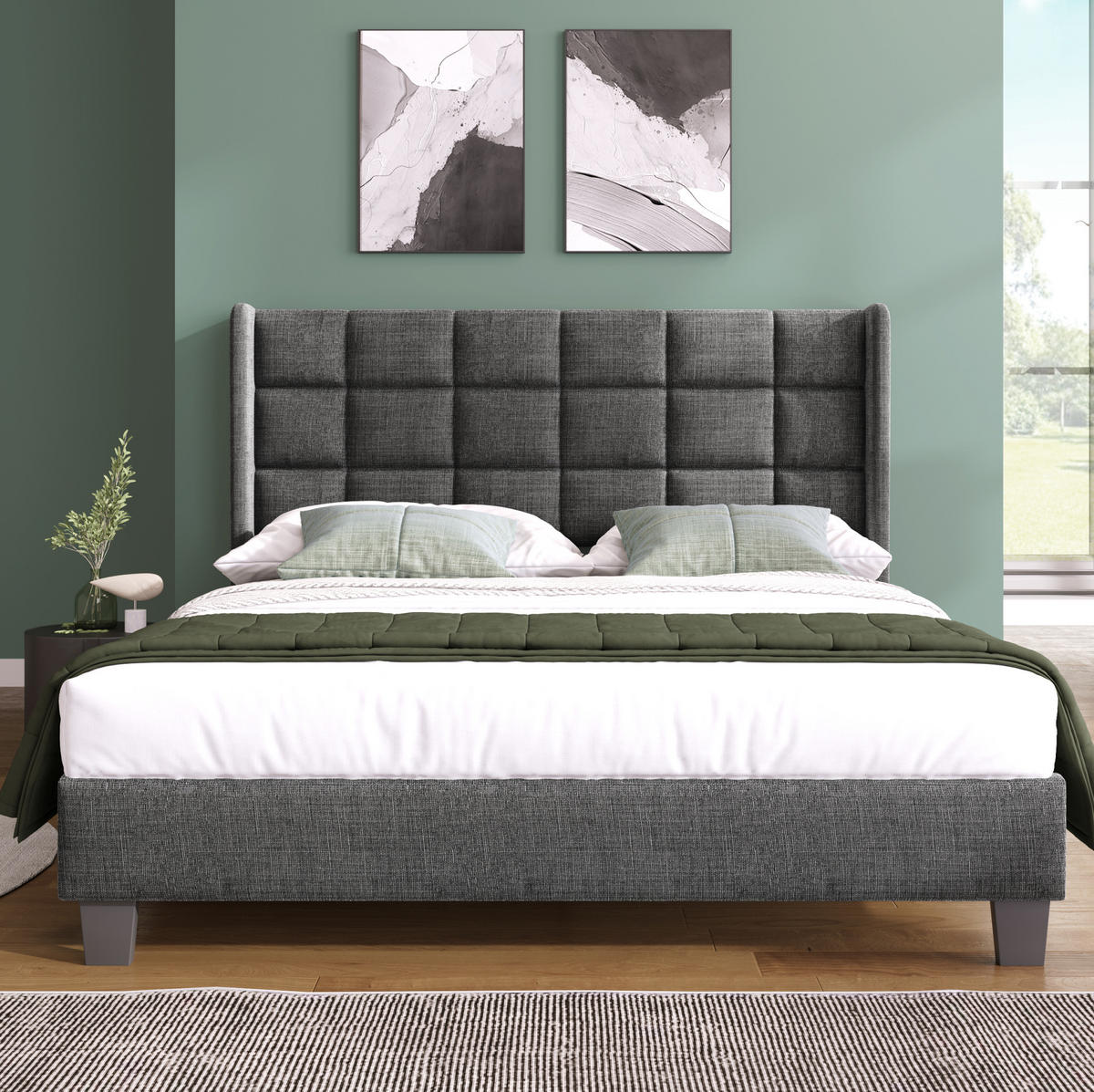 POLSTERBETT 140/200 cm in Grau mit gepolstertem Kopfteil inkl. Lattenrost - Grau, Textil (140/200cm) - BEAOK