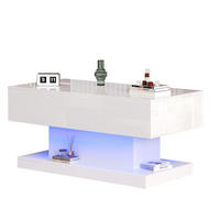 COUCHTISCH 100/50/45 cm weiß aus Spanplatte mit LED-Beleuchtung und Stauraum - Weiß, Holzwerkstoff (100/50/45cm) - OKMYHOME