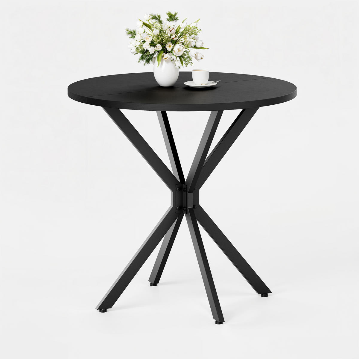 COUCHTISCH Runder Esstisch 80x80x75cm Schwarz-Küchentisch mit X-Beinen aus Stahl - Schwarz, Metall (80/80/75cm) - Raelunyi