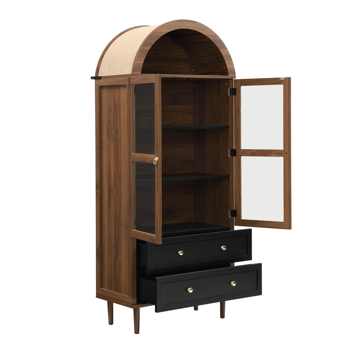 HIGHBOARD in Walnussfarben Bücherregal mit verstellbaren Einlegeböden für Wohnzimmer und Esszimmer, B70/T38/H168 cm - Transparent/Nussbaumfarben, Glas/Holzwerkstoff (70/168/38cm) - STILVORA