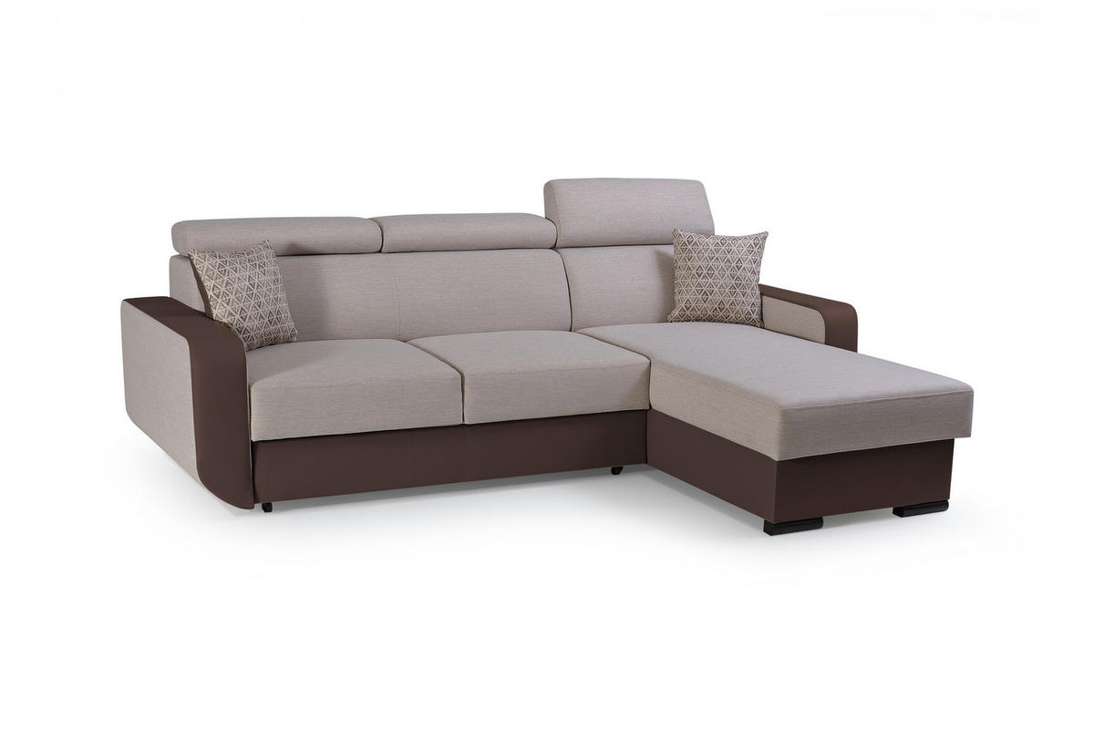 ECKSOFA - Pedro - Beige + Braun - Beige/Braun, Textil (236/165cm) - Möblo