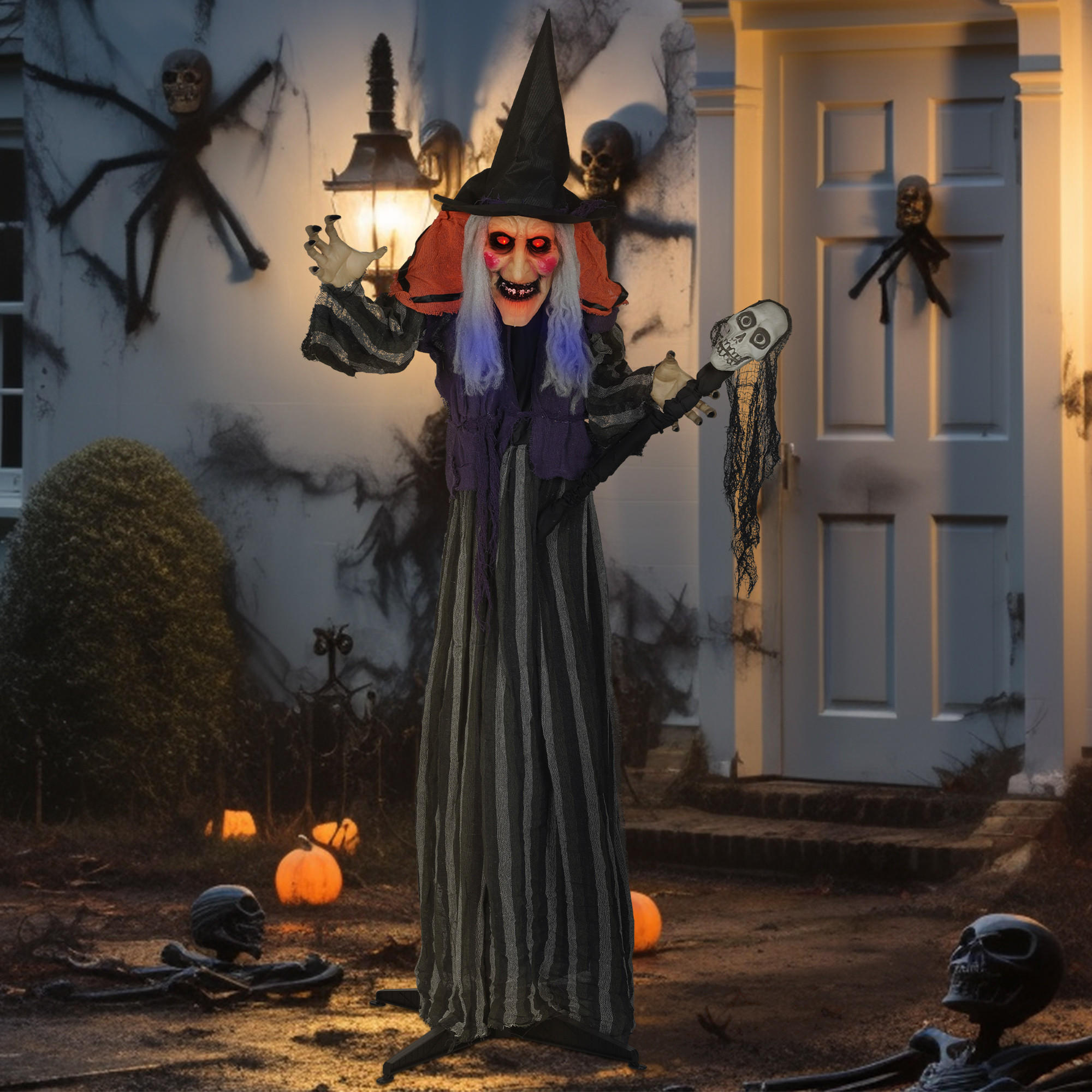 HALLOWEEN-DEKORATION Hexe 160 cm mit LED-Lichter Soundfunktion - Orange, Textil (20/160/70cm) - Outsunny
