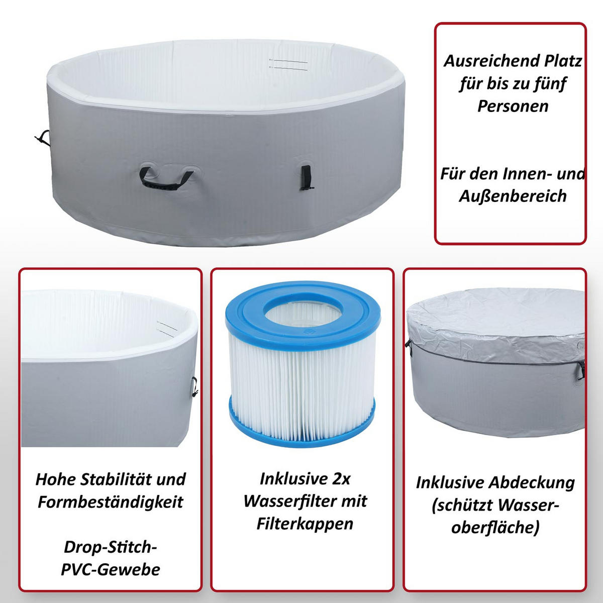 ERSATZ-WHIRLPOOL rund Grau - Grau, Textil (180/63/180cm) - MCW