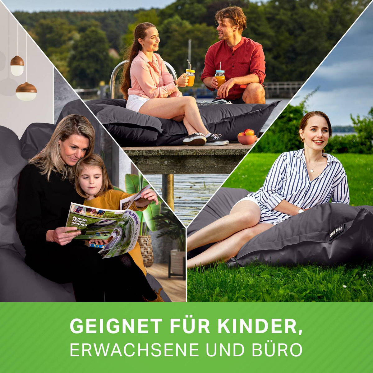 RIESEN-SITZSACK "Square" 120x160cm 270 L - Anthrazit, Textil (120/25/160cm) - Green Bean
