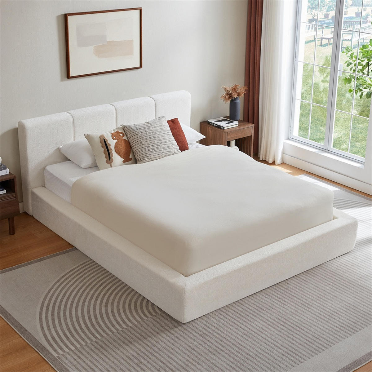 POLSTERBETT 160x200 cm mit gepolstertem Kopfteil - Lattenrost - ohne Matratze - Cremeweiß - Creme, Textil (160/200cm) - DELFA