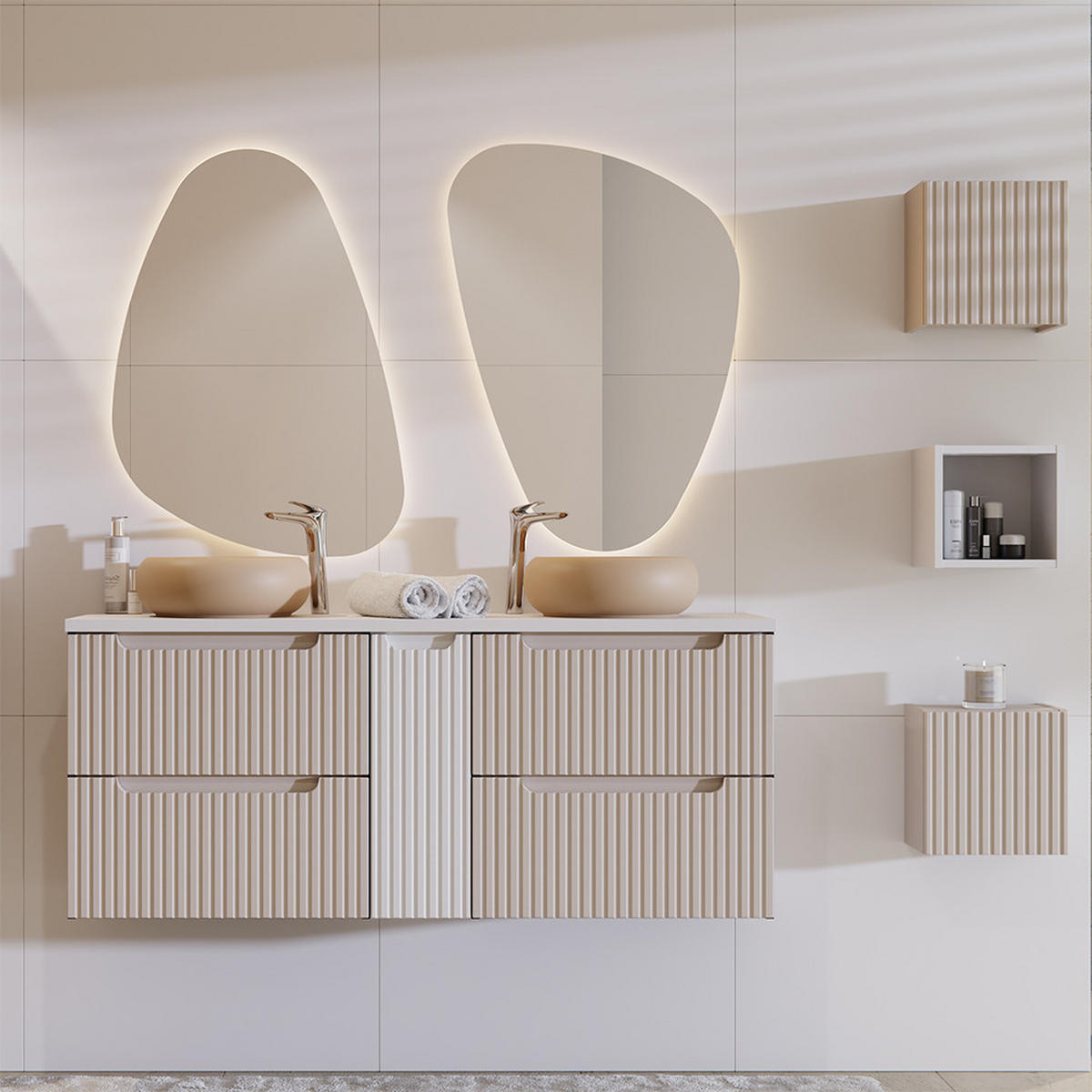 BADMÖBEL-SET 6-TLG. Newport-56 - Beige, Holzwerkstoff (200/200/40cm) - Lomado