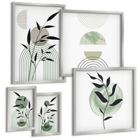 BILDER SET 5er Set - 50x50 cm & 20x30 cm & 40x60 cm Silberner Rahmen - Boho-Pflanzenkompositionen - Silberfarben, Kunststoff (40/60cm) - TULUP